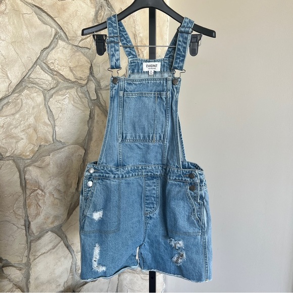 EVIDNT Distressed Casual Essential Denim Overalls Shortalls - Picture 1 of 5